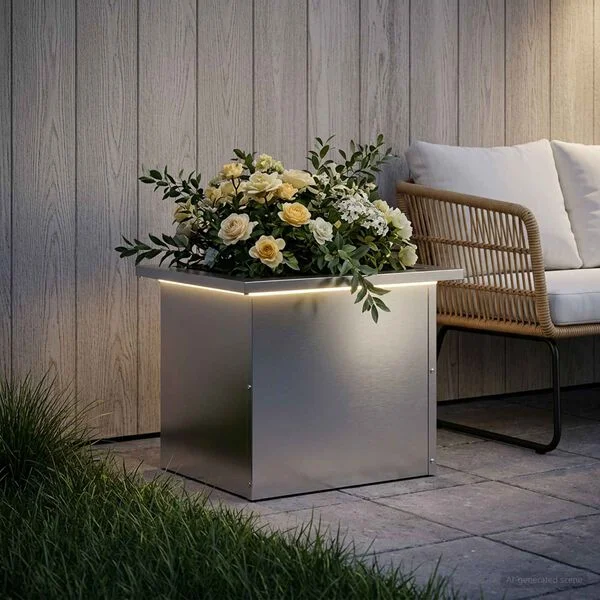 vidaXL Jardinière de jardin avec LED Argenté 30 x 40 x 30 cm