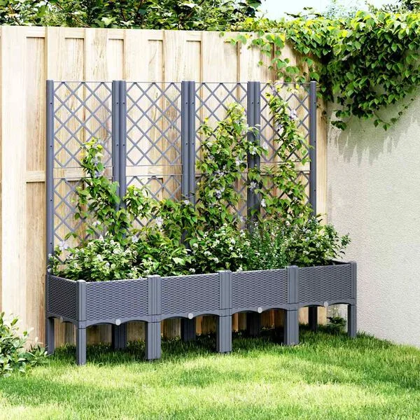 vidaXL Jardinière avec treillis bleu gris 160x40x142 cm PP