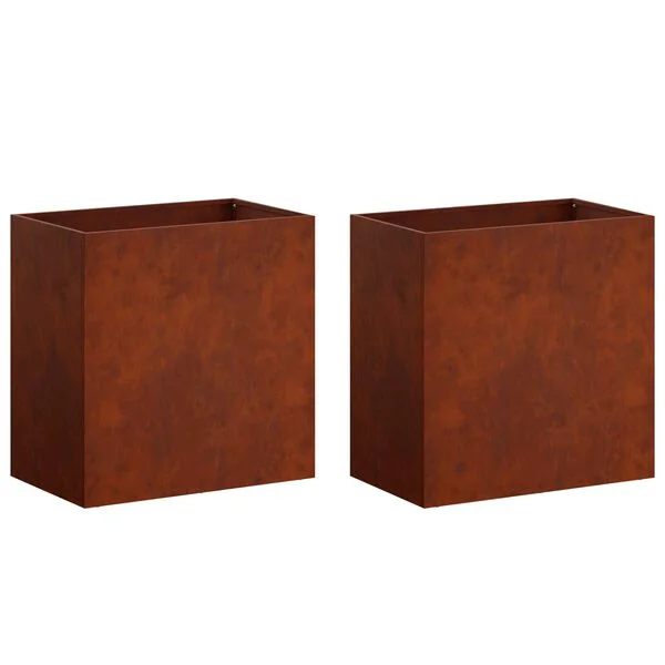 vidaXL Cache-pot de jardin 2 pc Rouillé 50 x 30 x 40 cm Acier patiné