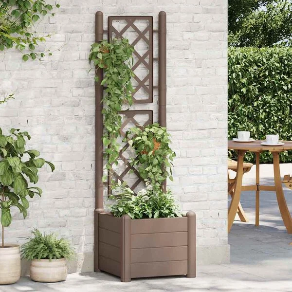 vidaXL Jardinière avec treillis 43x43x142 cm PP Moka