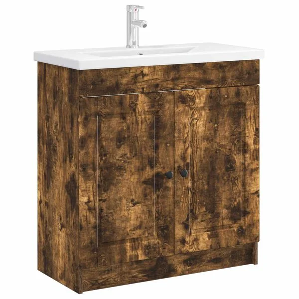 vidaXL Armoire sous évier de salle de bain Chêne fumé