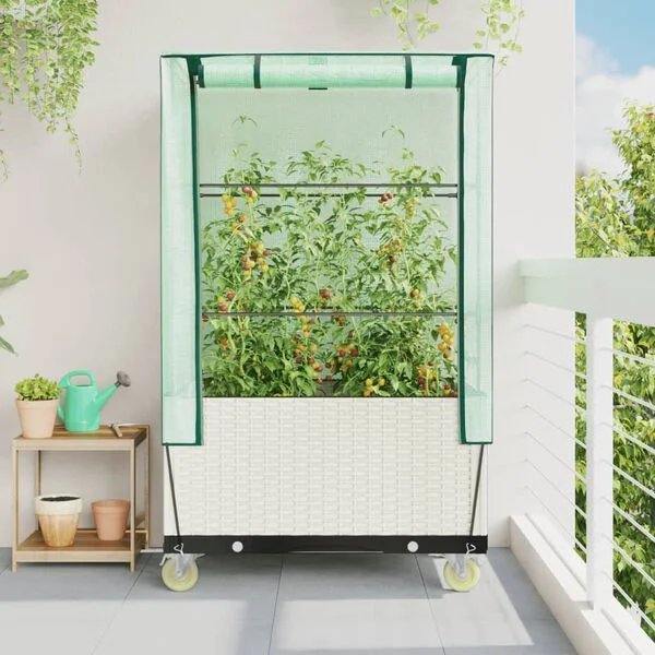 vidaXL Jardinière surélevée avec housse et roues aspect rotin