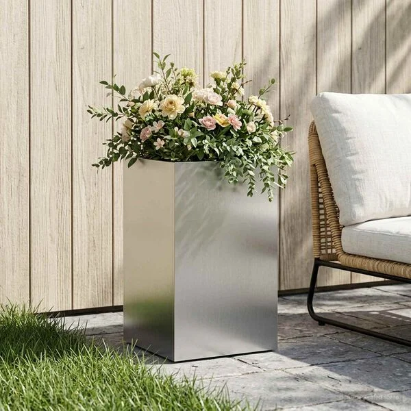 vidaXL Cache-pot de jardin Argenté 30 x 30 x 40 cm Acier inoxydable