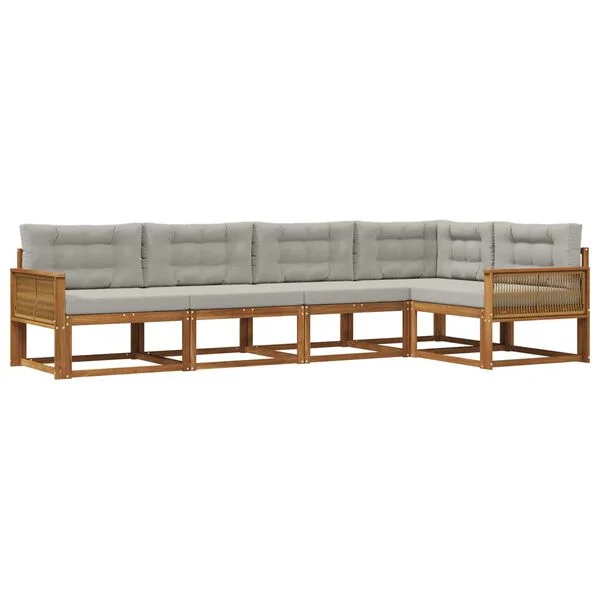 vidaXL Ensemble de canapés d'extérieur 5 pc Naturel et Gris clair