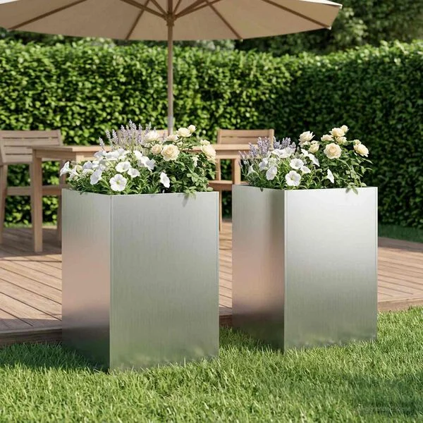 vidaXL Cache-pot de jardin 2 pc Argenté 40 x 40 x 75 cm