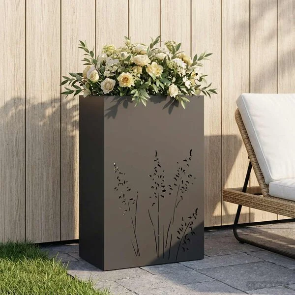 vidaXL Cache-pot de jardin Noir 50 x 30 x 75 cm Acier laminé à froid