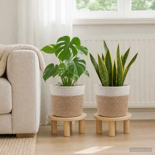 vidaXL Ensemble de Pots à Plantes 2 pc Naturel et Blanc Ø 21 x 21 cm