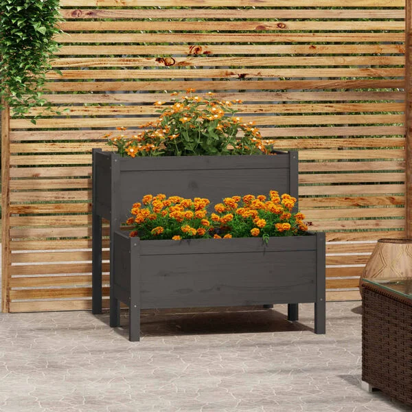 vidaXL Jardinière Gris 84, 5x84x75 cm Bois massif de pin