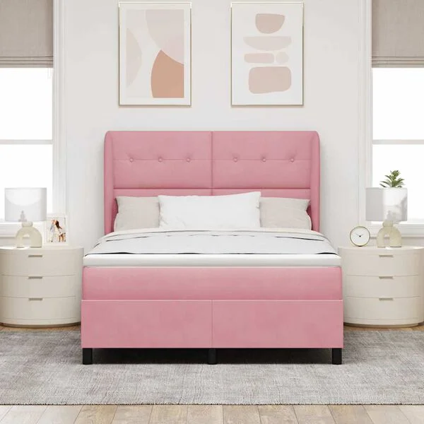 vidaXL Lit à ressorts avec tête de lit Rose 190 x 140 cm Velours