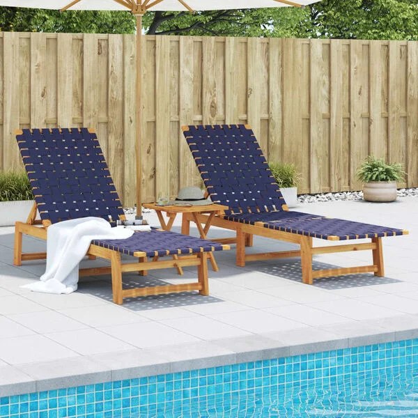 vidaXL Chaises longues lot de 2 bleu bois d'acacia solide et tissu