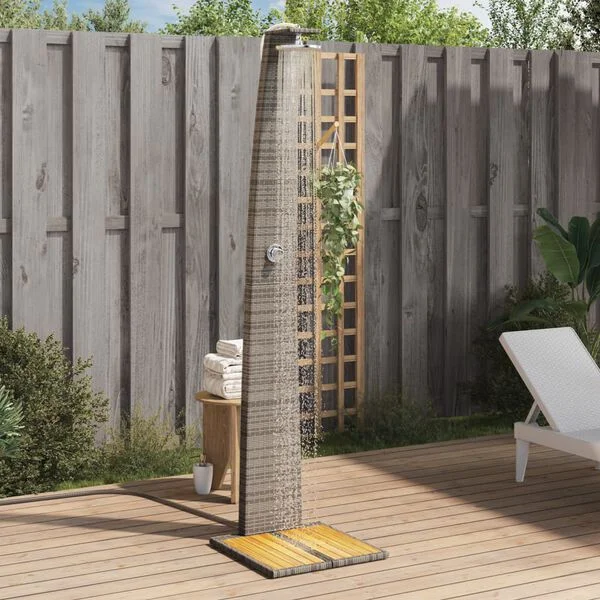 vidaXL Douche d'extérieur gris 55x60x224 cm résine tressée bois acacia