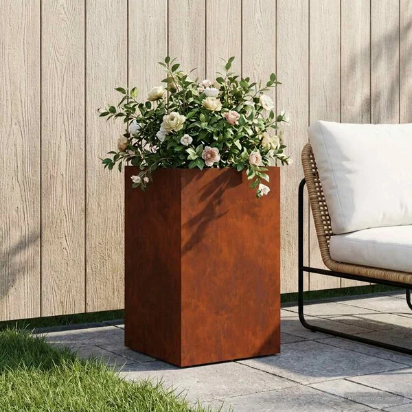 vidaXL Cache-pot de jardin Rouillé 30 x 30 x 40 cm Acier patiné