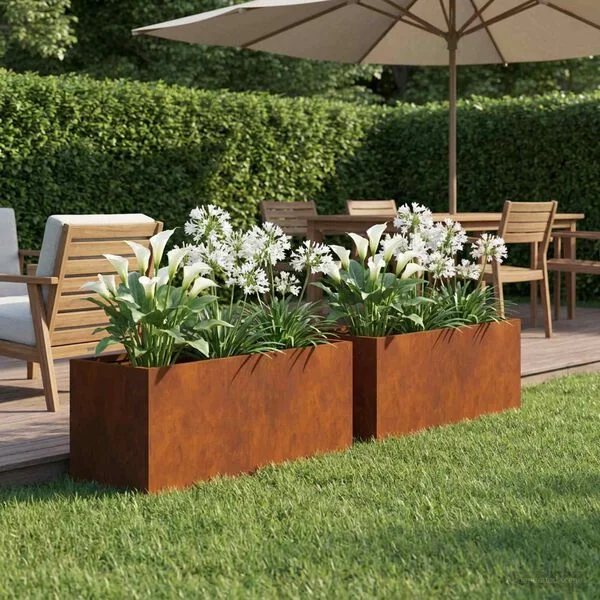 vidaXL Cache-pot de jardin 2 pc Rouillé 40 x 20 x 20 cm Acier patiné