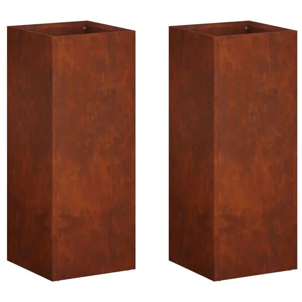 vidaXL Cache-pot de jardin 2 pc Rouillé 20 x 20 x 50 cm Acier patiné