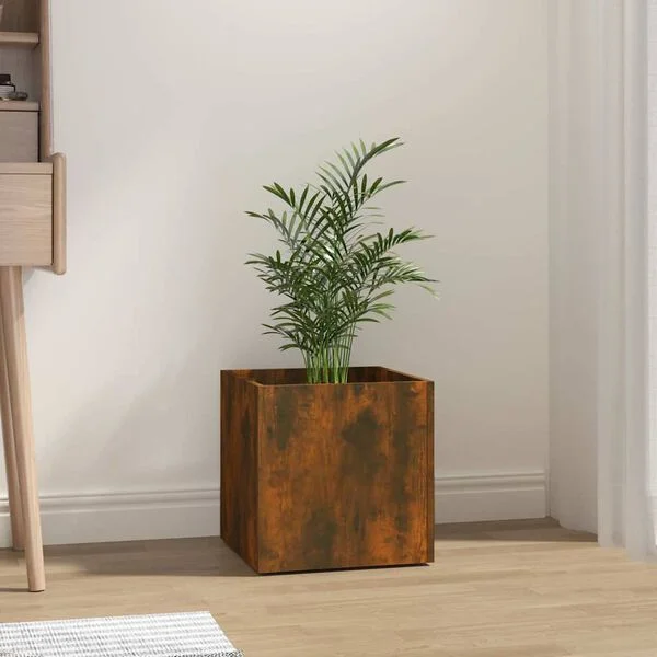 vidaXL Jardinière Chêne fumé 40x40x40 cm Bois d'ingénierie