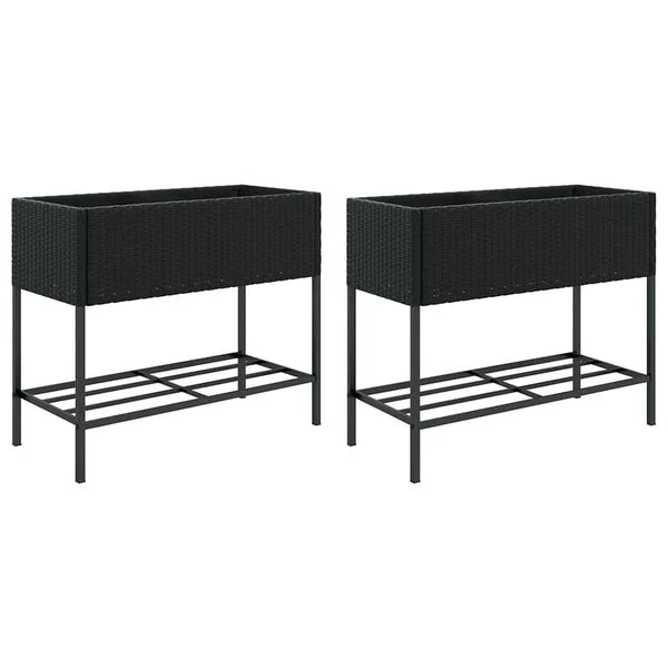 vidaXL Jardinières avec étagère 2 pcs noir 90x40x75 cm résine tressée