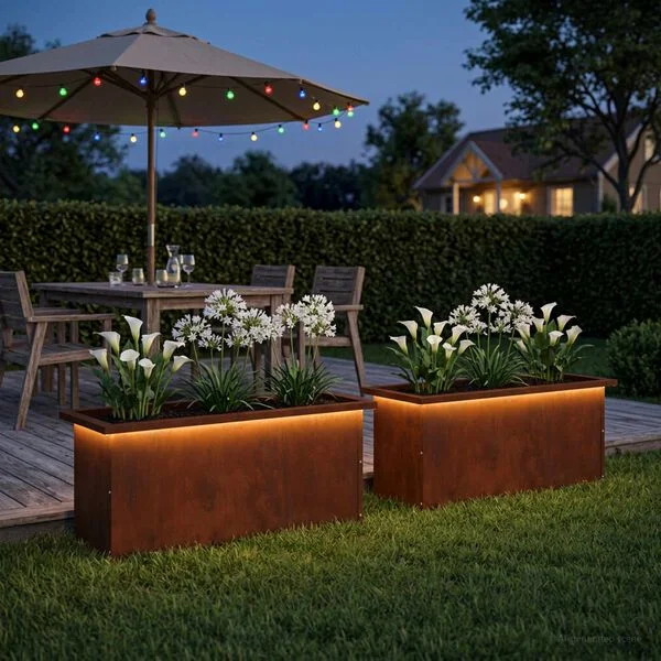 vidaXL Jardinière de jardin avec LED 2 pc Rouillé 30 x 80 x 30 cm