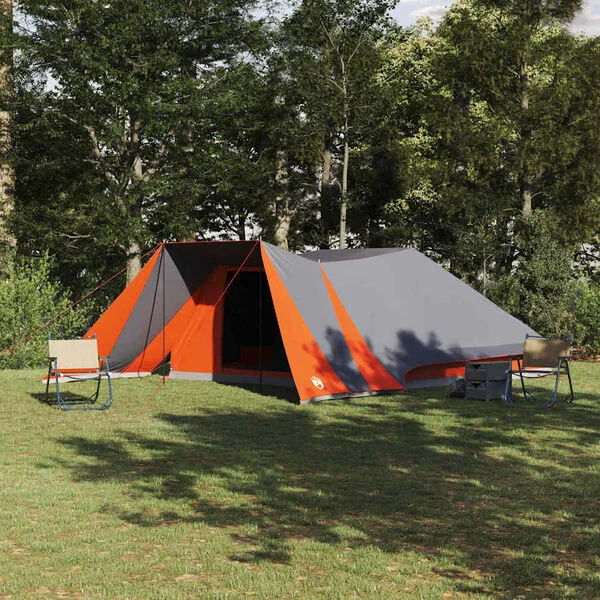 vidaXL Tente Tipi 12 personne Gris et orange taffetas