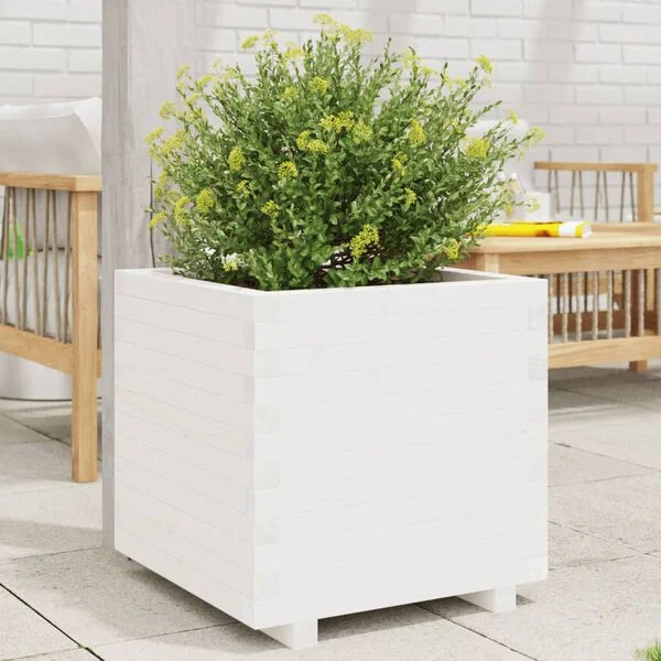 vidaXL Jardinière blanc 60x60x49, 5 cm bois de pin massif