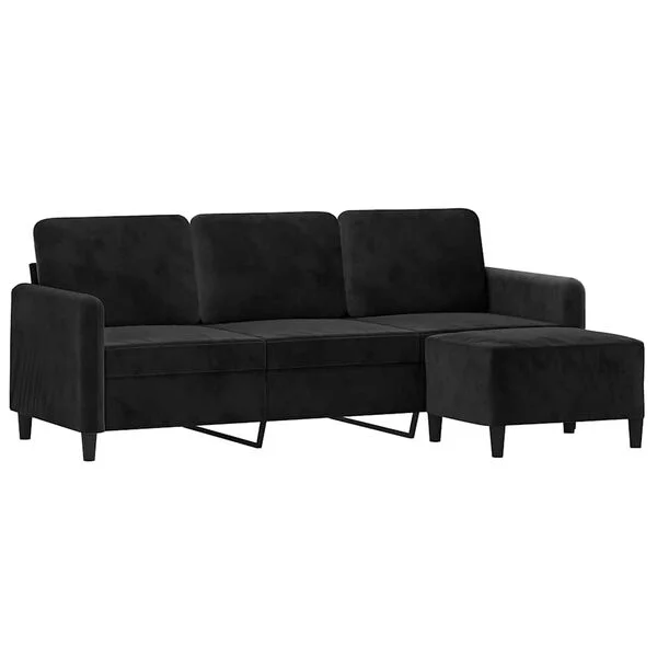 vidaXL Canapé à 3 places avec repose-pieds Noir 180 cm Velours