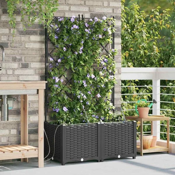 vidaXL Cache-pot de jardin 2 pc Noir 80 x 40 x 142 cm PP