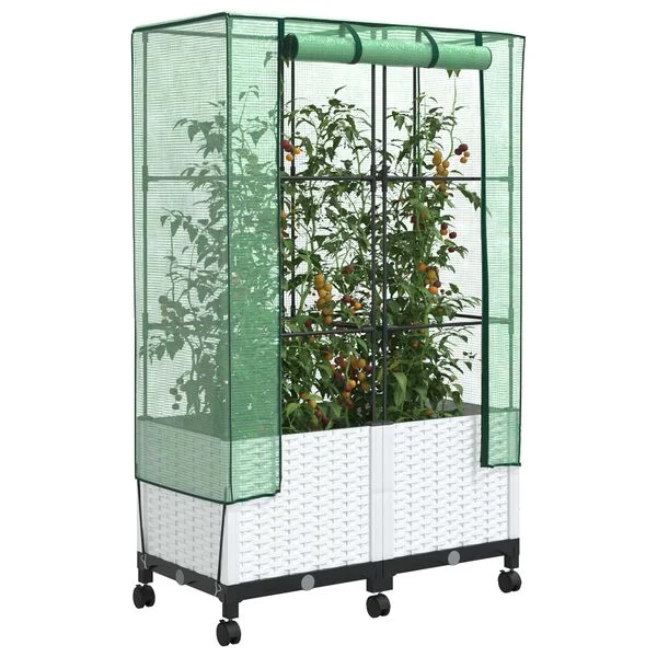 vidaXL Jardinière de jardin avec couverture de serre et roues 2 pc PP