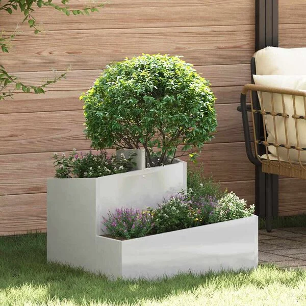 vidaXL Cache-pot de jardin Argenté 60 x 60 x 50 cm Acier inoxydable