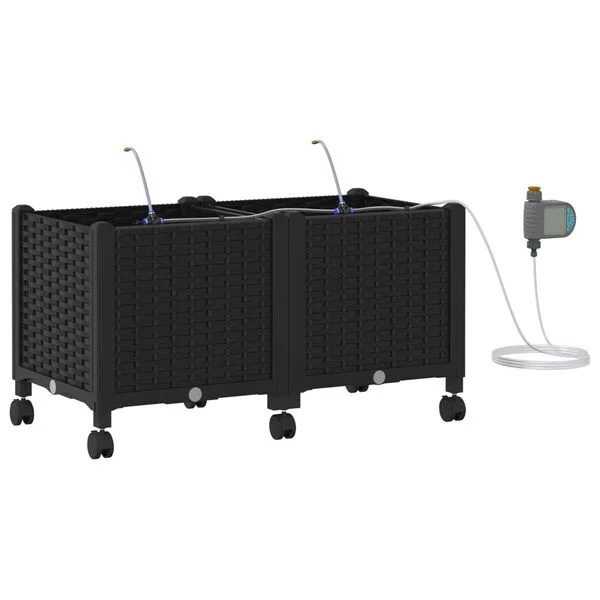 vidaXL Porte-plante de jardin avec irrigation et roues 2 pc Noir PP
