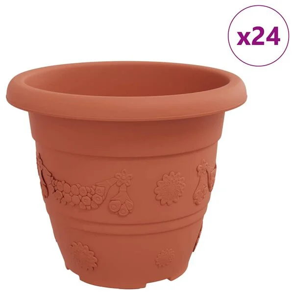 vidaXL Pot à fleurs rond 24 pc Rouge brique Ø 26 x 21, 5 cm Plastique