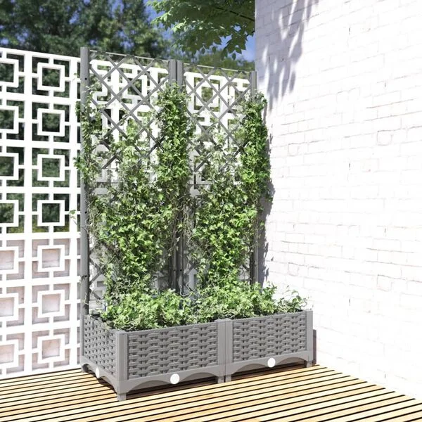 vidaXL Jardinière avec treillis Gris clair 80x40x121, 5 cm PP