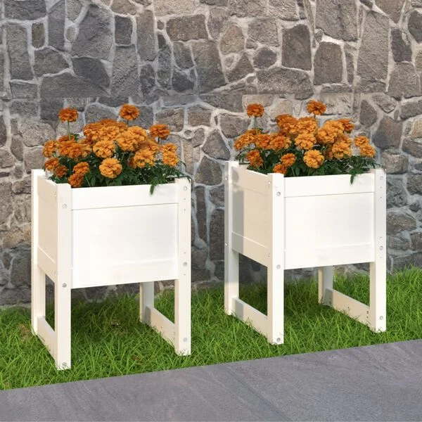 vidaXL Jardinières 2 pcs Blanc 40x40x52, 5 cm Bois massif de pin