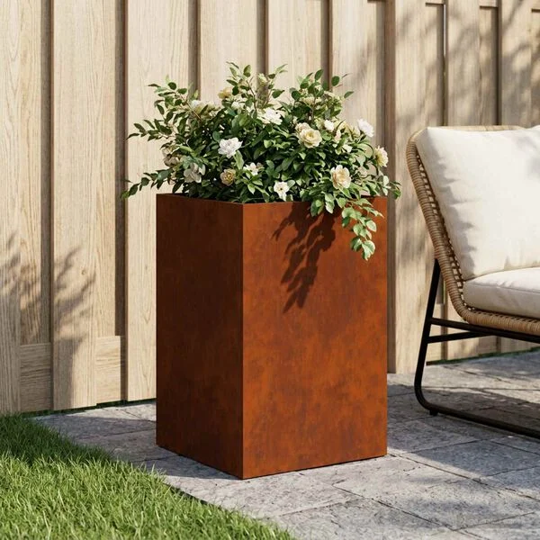 vidaXL Cache-pot de jardin Rouillé 40 x 40 x 60 cm Acier patiné