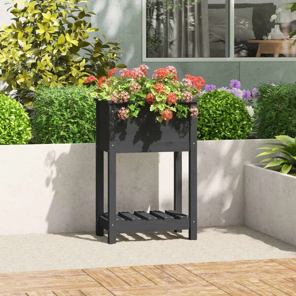 vidaXL Jardinière avec étagère Gris 54x34, 5x81 cm Bois massif de pin