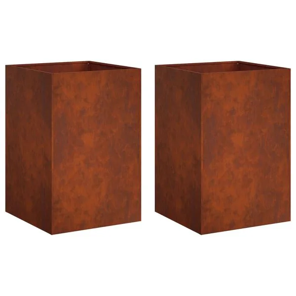 vidaXL Cache-pot de jardin 2 pc Rouillé 40 x 40 x 75 cm Acier patiné