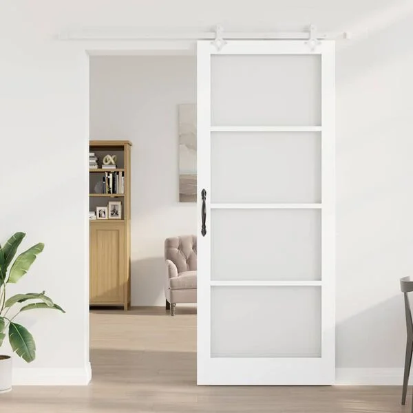 vidaXL Porte coulissante 93 x 232 cm Bois de pin massif et verre Blanc