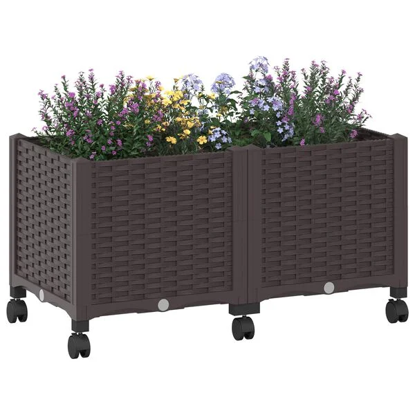 vidaXL Jardinière avec Roues Marron 80 x 40 x 44 cm PP