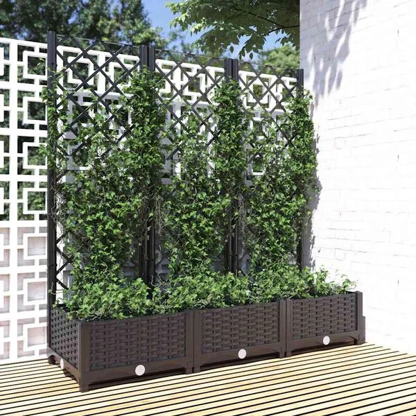 vidaXL Jardinière avec treillis Noir 120 x 40 x 121, 5 cm PP