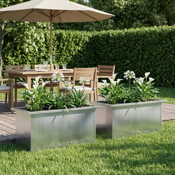 vidaXL Jardinière de jardin avec LED 2 pc Argenté 30 x 60 x 30 cm