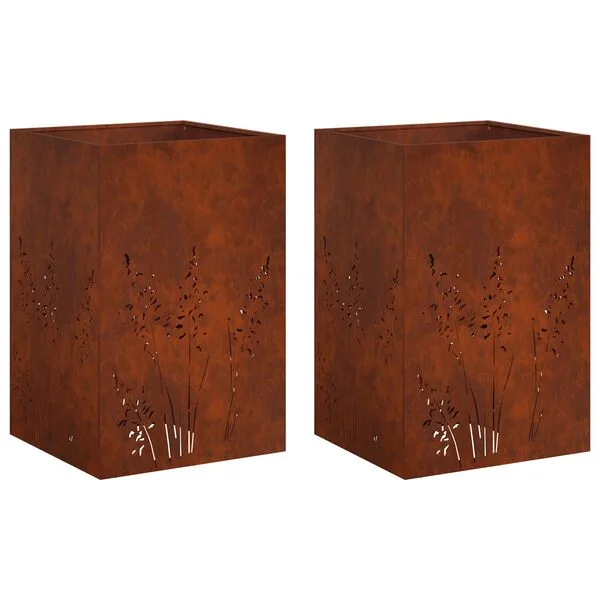 vidaXL Cache-pot de jardin 2 pc Rouillé 50 x 50 x 75 cm Acier patiné