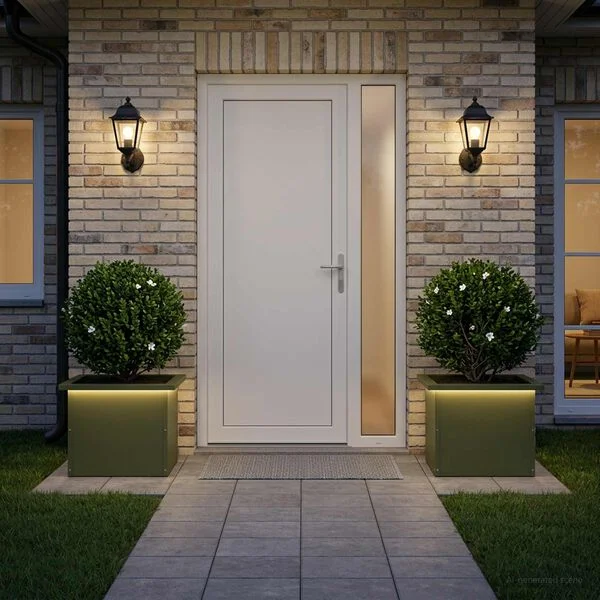 vidaXL Jardinière de jardin avec LED 2 pc Vert olive 30 x 40 x 30 cm