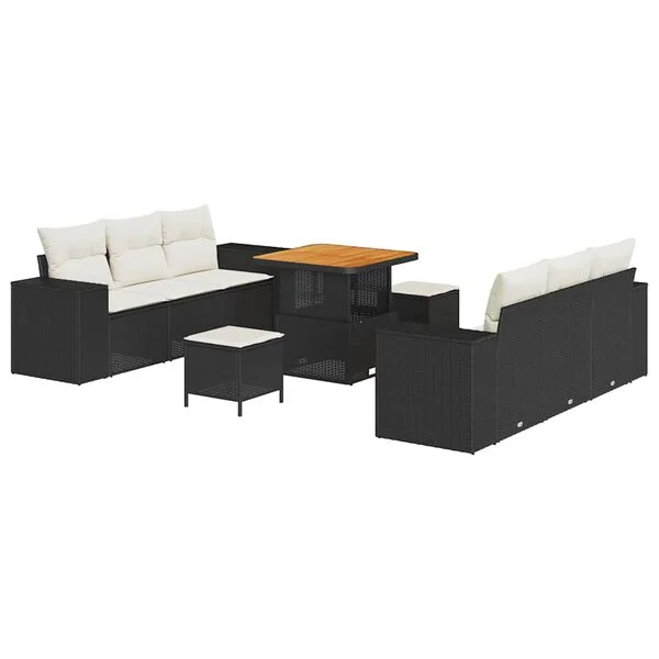 vidaXL Ensemble de canapé de jardin 9 pc Noir Poly rotin
