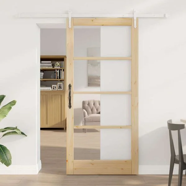 vidaXL Porte coulissante 93 x 202 cm Bois de pin massif et verre