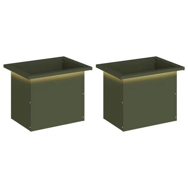 vidaXL Jardinière de jardin avec LED 2 pc Vert olive 30 x 40 x 30 cm