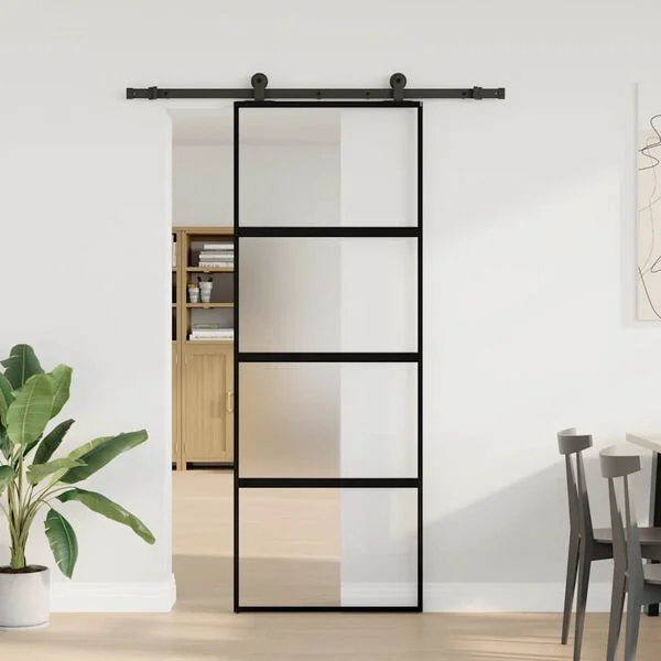 vidaXL Porte coulissante kit de quincaillerie trempé verre aluminium