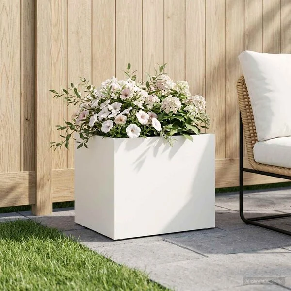 vidaXL Cache-pot de jardin Blanc 40 x 30 x 30 cm Acier laminé à froid