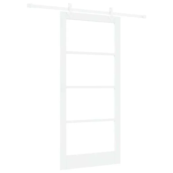 vidaXL Porte coulissante 93 x 202 cm Bois de pin massif et verre Blanc