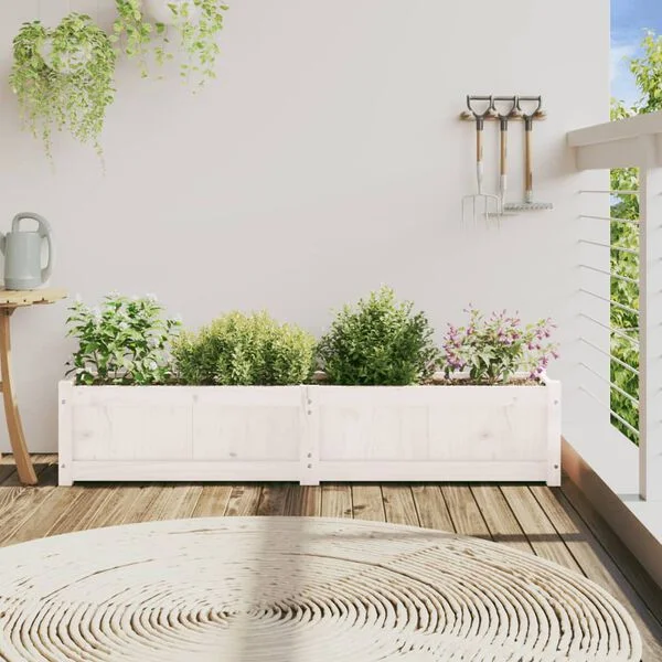 vidaXL Jardinière blanc 150x31x31 cm bois massif de pin
