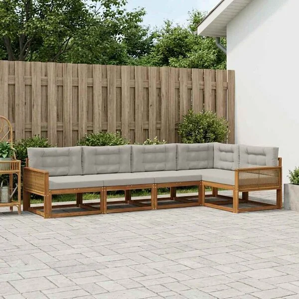 vidaXL Ensemble de canapés d'extérieur 5 pc Naturel et Gris clair
