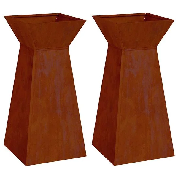 vidaXL Jardinière à pilier 2 pc Rouillé 35 x 35 x 73 cm Acier patiné