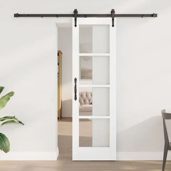 vidaXL Porte coulissante 61 x 198, 5 cm Bois de pin massif et verre